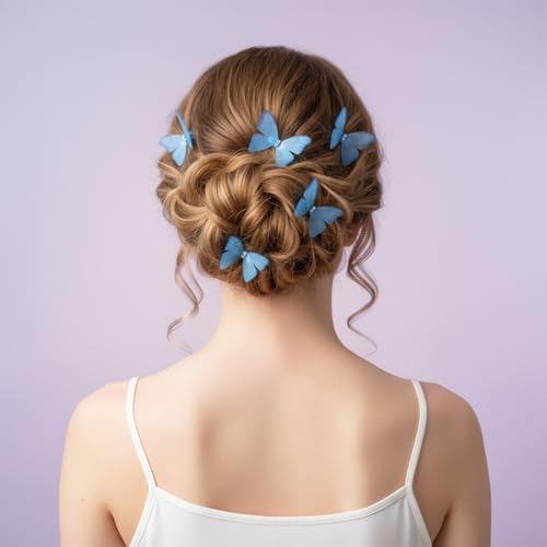 Bremorou 20 Pcs Blue Butterfly Hair Clips Gradient Rhinestone Barrettes