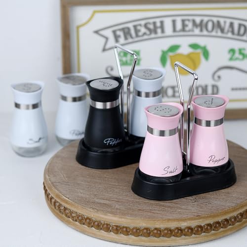 Wartter 2-Piece Salt and Pepper Shaker Set with Holder - Black & White