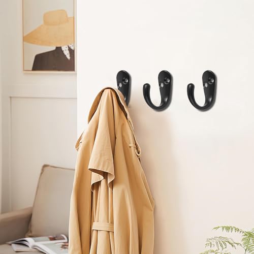 2-Pack Matte Black Wall-Mounted Coat Hooks for Towels & Bags