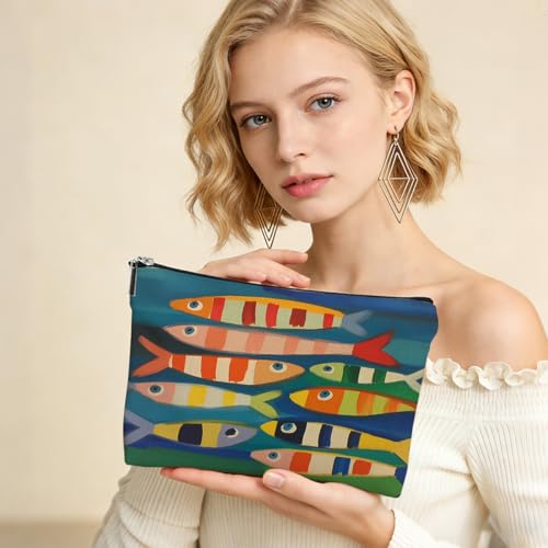Fish Print Waterproof Makeup Bag & Travel Toiletry Pouch for Women