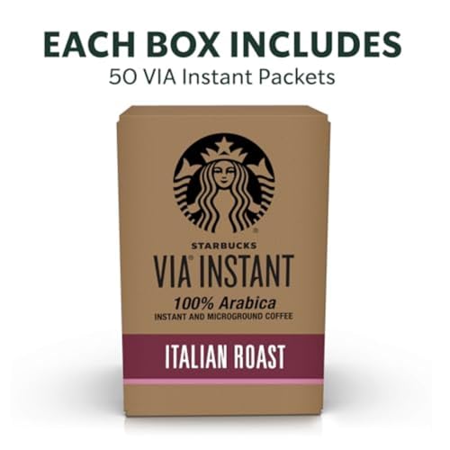 Starbucks VIA Instant Italian Roast Coffee - Dark Roast, 50 Packets, 0.11 oz Each