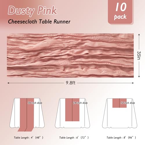 Dusty Pink Cheesecloth Table Runner 120 Inch Boho Wedding Decor - 12 Pack