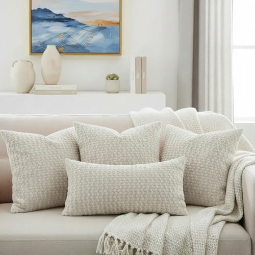Textured Corduroy Throw Pillow Cover 18x18 Inch - Cream White