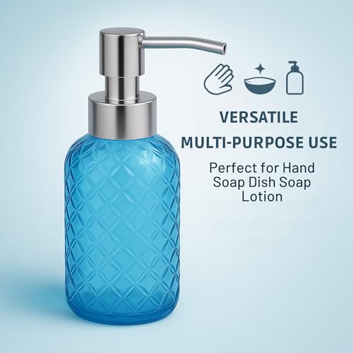 Casafoyer 15 Oz Blue Glass Soap Dispenser with Stainless Steel Pump