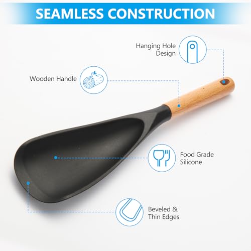 Silicone Cooking Spoon with Wooden Handle - Heat-Resistant Spatula