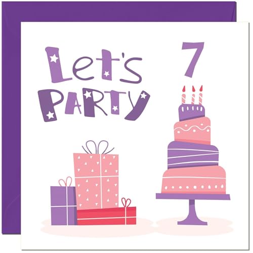 Girls 7th Birthday Card - Purple Any Age Design for Kids