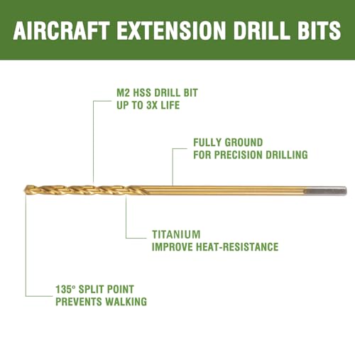 1/8 x 6 Inch Extra Long Drill Bits (6 Pack), Aircraft Drill Bit Titanium M2 High Speed Steel for Wood, Plastic, PVC, Thin Metal Sheet