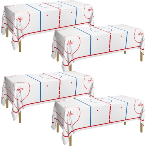 Ice Hockey Rink Table Covers - 51x86 Inch Disposable Tablecloths (Set of 4)
