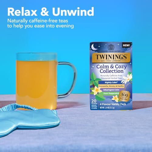 Twinings Calm & Cozy Bedtime Herbal Tea Variety Pack, 120 Tea Bags (6 x 20)