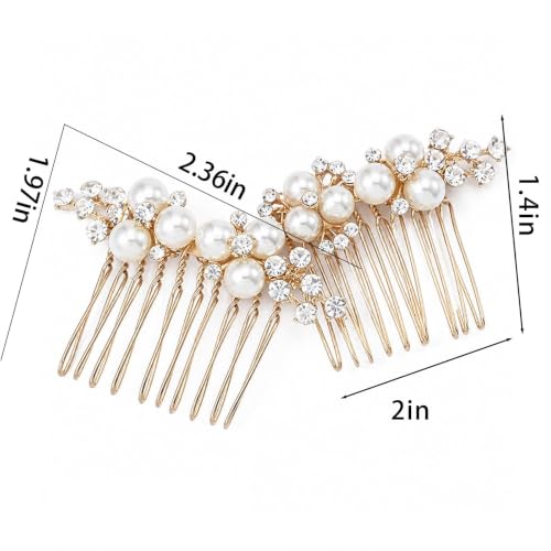 Pearl Wedding Hair Comb 2-Piece Gold Bridal Crystal Hairpiece Set