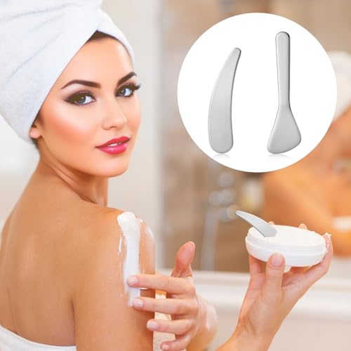 JJUNW 2Pcs Stainless Steel Cosmetic Spatula Mini Makeup Spoon Set