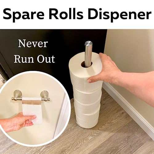 Evelots Free Standing Toilet Paper Holder Stand - Holds 6 Mega Rolls - 24.5 Inches Tall Stainless Steel