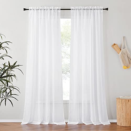 NICETOWN White Sheer Curtains - 54" W x 96" L, 2-Panel Voile Set