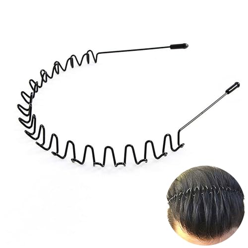 Metal Headband for Men, Non-Slip Wave Hair Band with Adjustable Flex Grip