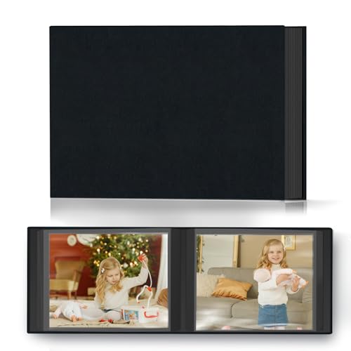 Popotop 4x6 Linen Photo Album, 48 Pocket Hardcover Picture Book - Black