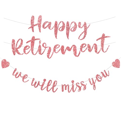 Rose Gold Retirement Banner Set - Pre-Strung Farewell Decor
