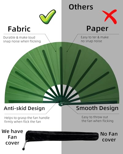 Premium 13'' Green Popping Hand Fan for Dancing & Events
