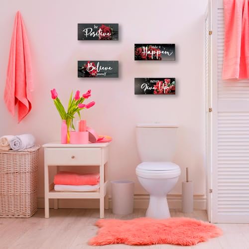Red Rose Wall Decor Set - 4 Piece Inspirational Art for Home & Office