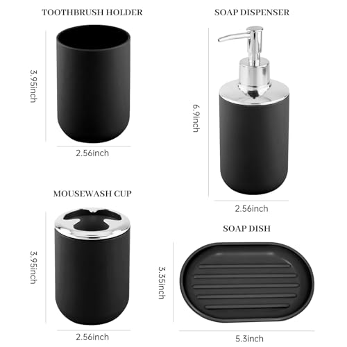 Black Plastic Bathroom Accessory Set - 4 Pcs by RRM
