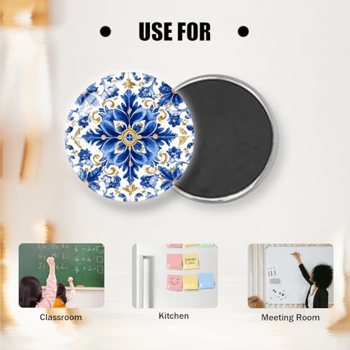 12-Piece Blue Flower Glass Refrigerator Magnets, 1.2-Inch Boho Fridge Decor