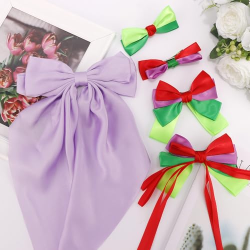 AHONEY 5-Pack Purple Satin Hair Bow Clips for Women and Girls