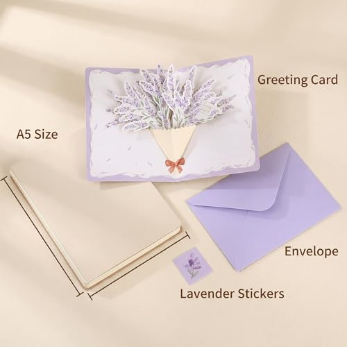 Cifudec Floral Pop-Up Greeting Card, 3D Lavender Flower Bouquet Gift