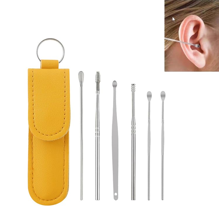 6-Piece Stainless Steel Earwax Removal Tool Set with Leather Case