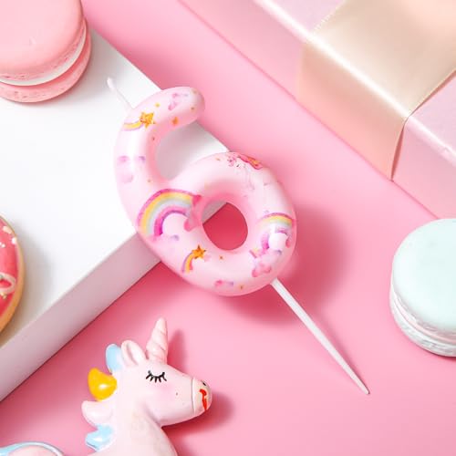 Unicorn Birthday Candle Number 6 - Cute Rainbow Cake Topper