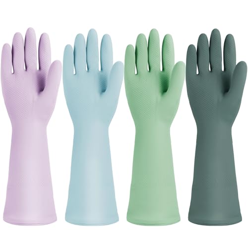 Jsocoah Multicolor Reusable Dishwashing Gloves - 4 Pairs Kitchen & Household Cleaning