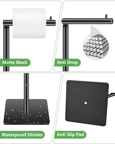 Naturous Free Standing Toilet Paper Holder - Black Metal Bathroom Storage
