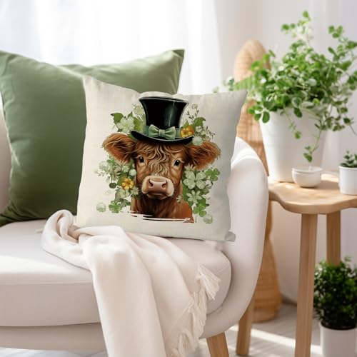 St. Patrick's Day Pillow Covers 18x18 Inch Cow & Shamrock Design