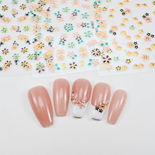 3D Flower Nail Stickers - Colorful Floral Self Adhesive Nail Decals 30 Sheets
