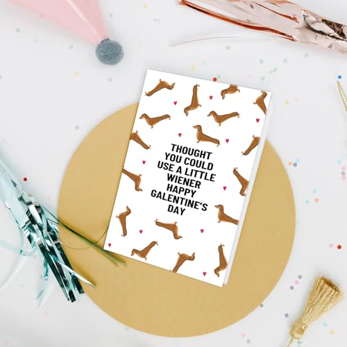 Funny Dachshund Galentine's Day Card for Best Friend, Cute Wiener Dog Greeting Card with Envelope
