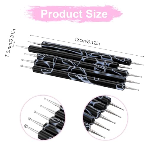5-Piece Black Nail Art Dotting Tools Double-Ended Acrylic Stylus Pens