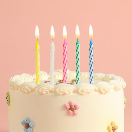 144-Count Classic Spiral Birthday Candles - Multicolored Party Candles for Cakes & Cupcakes