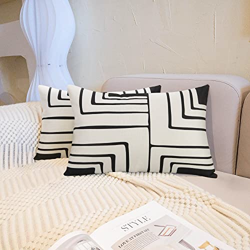 Pyonic 12x20 Farmhouse Linen Throw Pillow Covers - Geometry 5 (Pack of 2)