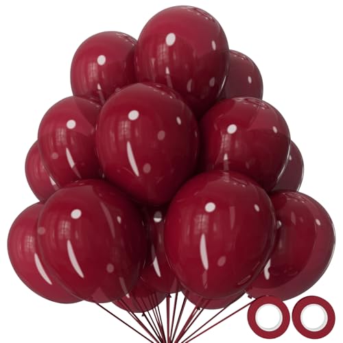 KUULBELA 110pcs Burgundy Red Balloons 12 Inch with Ribbons - Birthday & Party Decorations