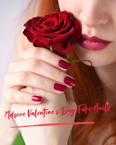 Valentine Heart Press on Nails Short Almond Matte Fake Nails - 24Pcs
