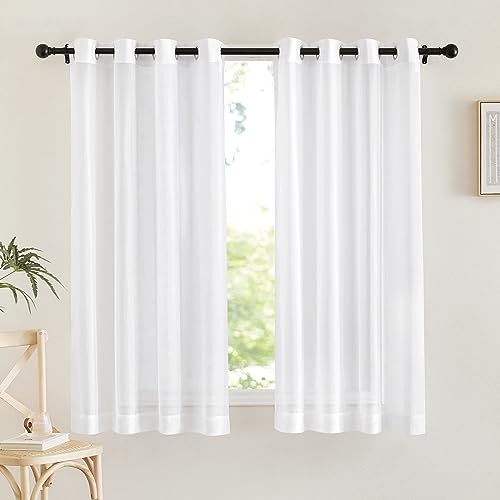 NICETOWN White Sheer Window Curtains - 54x63 Inch Grommet Drapes (2-Pack)
