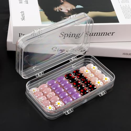 Tri-Fold Press On Nail Organizer Case with Adhesive Strips - Clear Storage Box