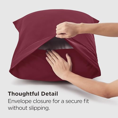 Bedsure Standard Pillowcases - Set of 2 Burgundy Red Brushed Microfiber