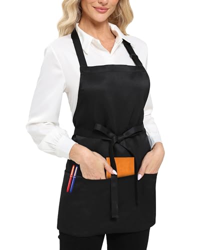 Argstar Adjustable Black Three Pocket Apron for Chef & Kitchen Use - One Size