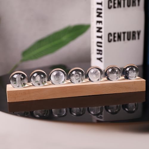 7 Pcs Crystal Planet Night Light Set with Wooden Base - Galaxy Moon Saturn Decor for Home & Gifts