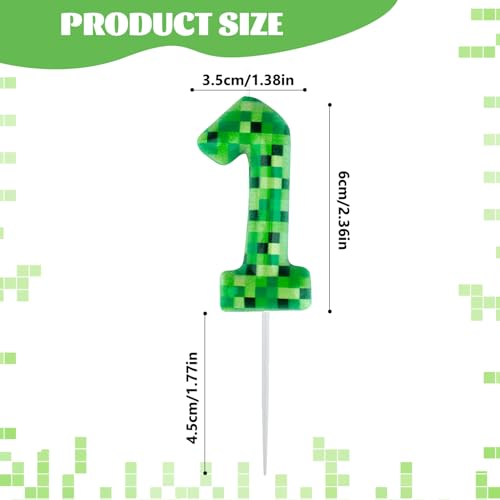Pixel Miner Number 1 Birthday Candle - Green TNT Theme Cake Topper