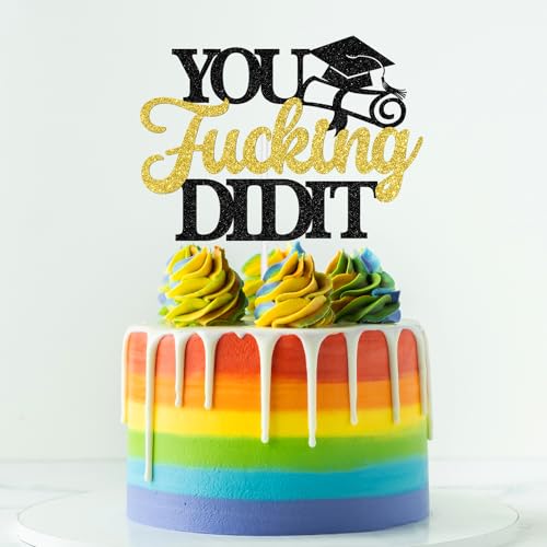 Congrats Grad Cake Topper - Gold Glitter Class of 2026 Decoration