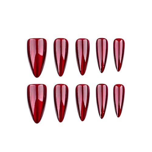 Red Cat Eye Press on Nails Medium Almond Dark Burgundy Fake Nails Kit