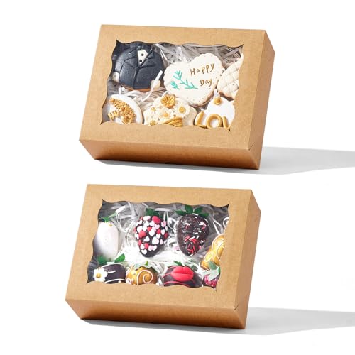 25 Brown Bakery Cookie Boxes with Windows - Gift-Ready, 8x6x2.5 Inches Variation of 25 / Brown