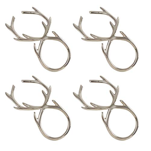 Set of 4 Silver Antler Napkin Rings - Holiday Table Decor