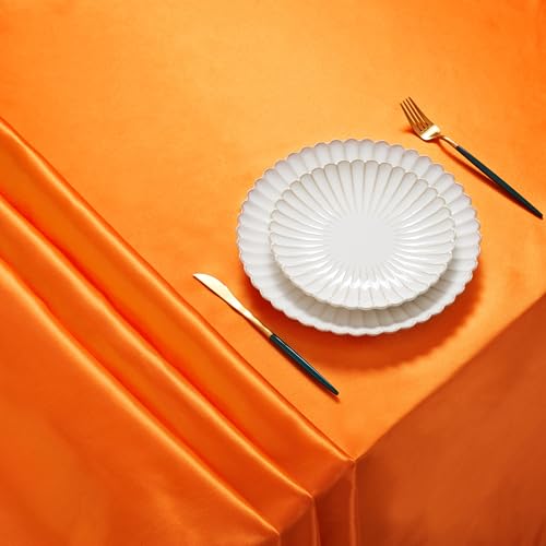 6 Pack Satin Rectangle Table Covers - 60 x 102 Inches, Orange - Party Tablecloths