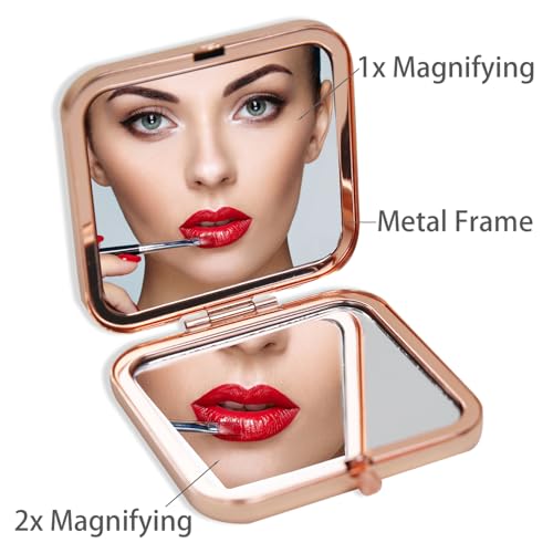 Small Rose Gold Compact Mirror 1X/2X Double-Sided Pocket Mirror